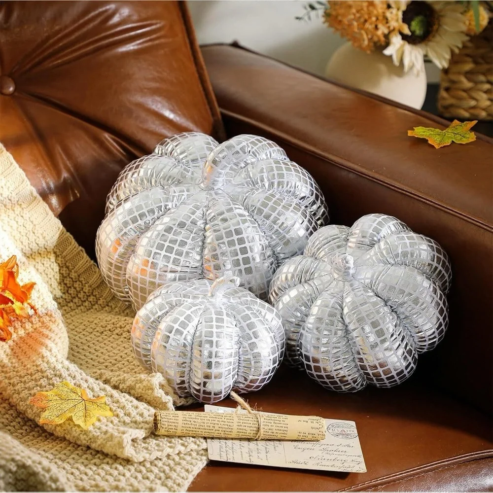 3 Pcs Mirrored Pumpkin Throw Pillows Cute 3D Pumpkin Decorative Pumpkins